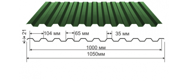 Профнастил зеленый оцинкованный  RAL 6005 С-21 купить недорого в Масловском